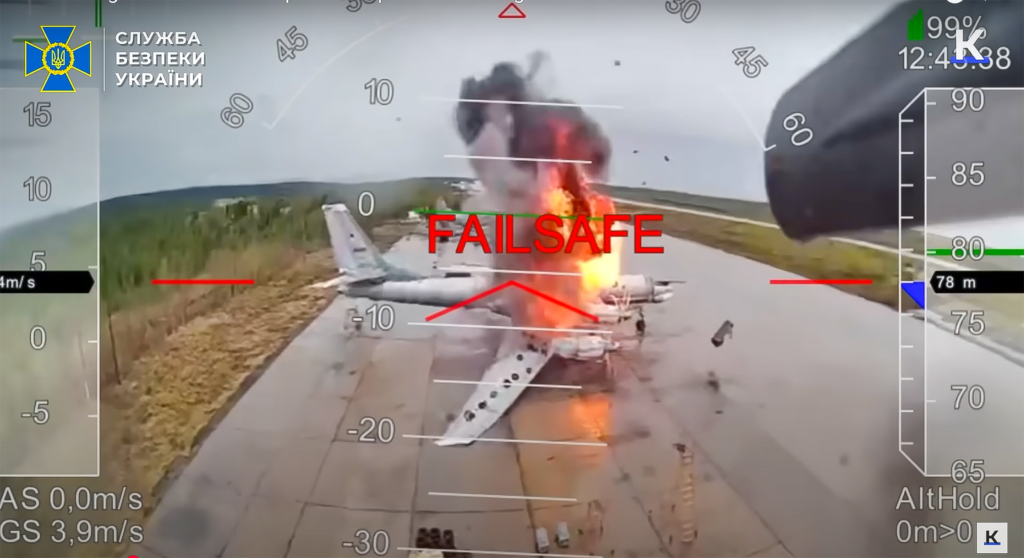 Como a Rússia transformou a Finlândia no membro da OTAN mais preparado para a guerra na Europa 3 Captura de vídeo dos ataques do Serviço de Segurança da Ucrânia a aeronaves russas em 01/06/2025.
