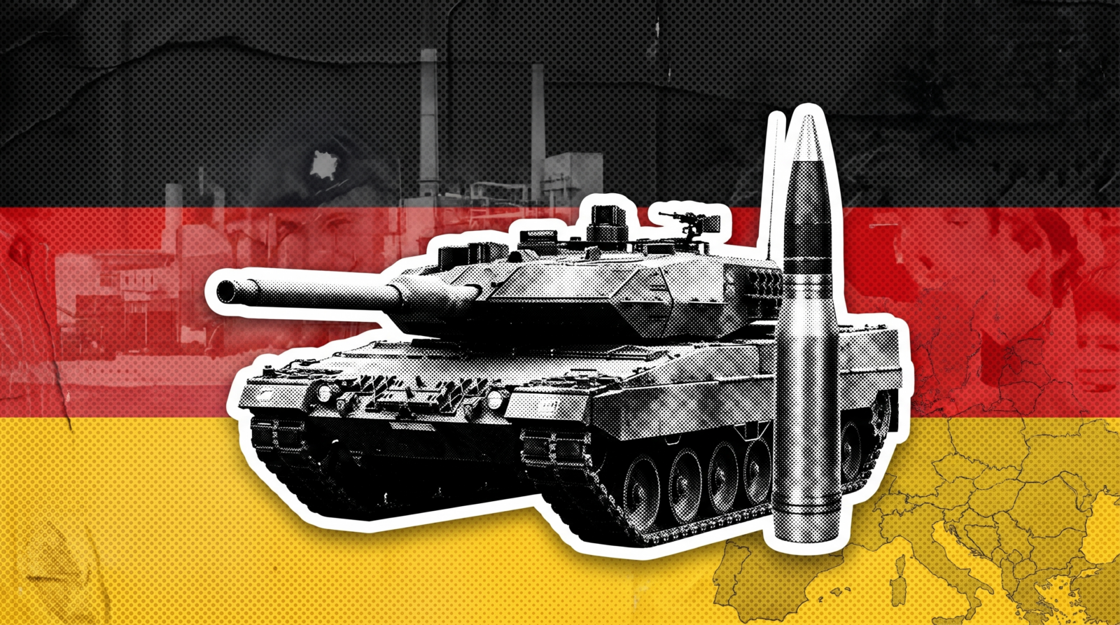 Soldados e equipamentos militares alemães simbolizam o rearmamento da Alemanha e o aumento da produção de munições