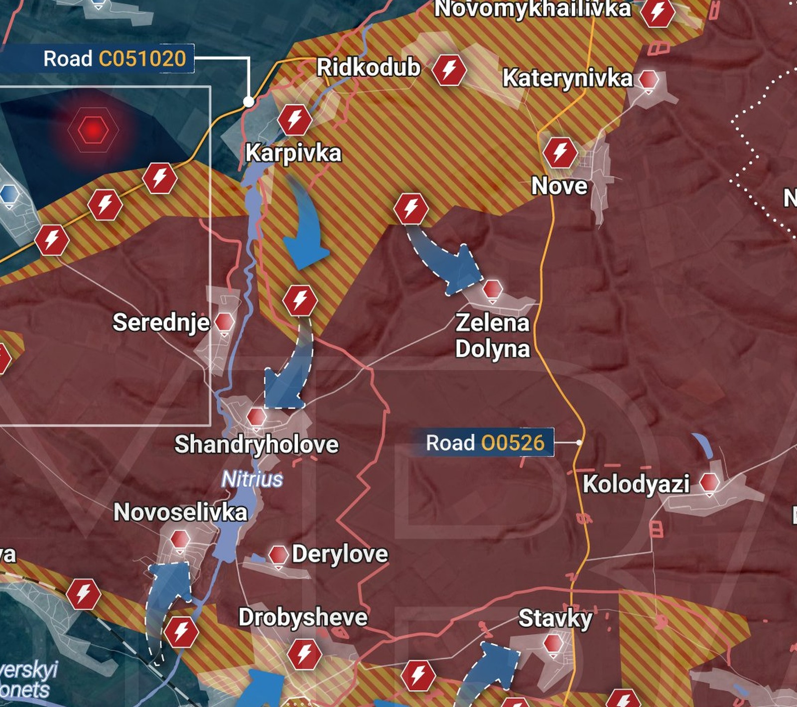 Ucrânia avança ao norte de Lyman e ameaça o abastecimento russo 2 Setor norte do saliente, com o avanço ucraniano sobre Karpivka, Shandryholove e Novoselivka e as estradas C051020 e O0526 den