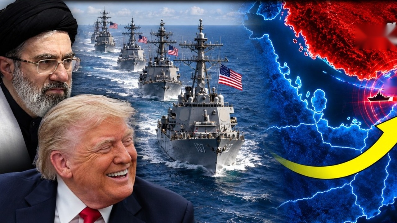Com o petróleo travado pelo bloqueio americano, Irã oferece reabrir Ormuz em sete dias 1 Montagem com Mojtaba Khamenei, Donald Trump, destróieres americanos e o mapa do Estreito de Ormuz