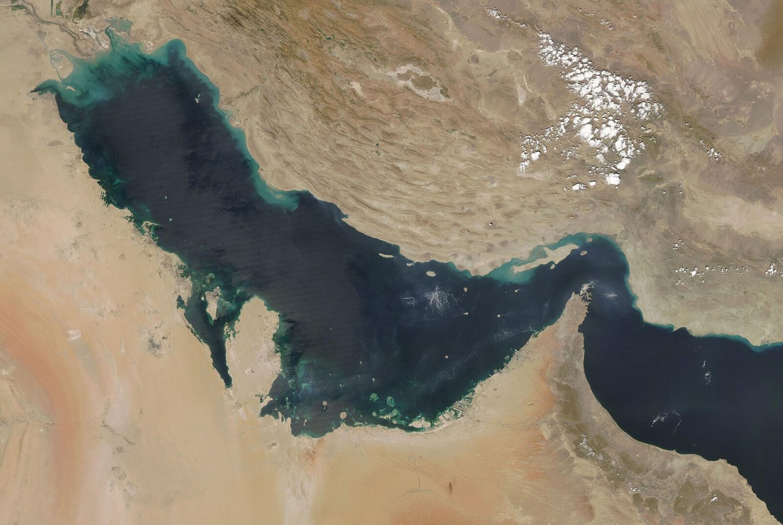 Irã ataca 15 países em 48 horas e transforma aliados em inimigos 1 Imagem de satélite do Golfo Pérsico. Imagem: NASA / MODIS (domínio público)